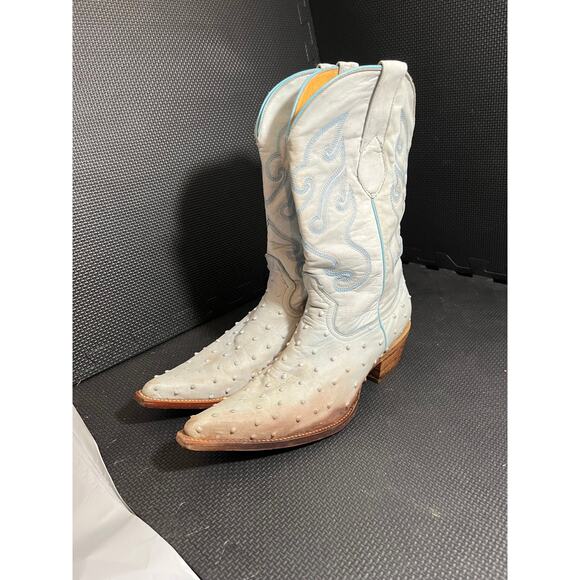 Los Altos Ostrich Cowboy Boots Light Blue Western Womens Size 9.5 Rodeo Leather - Picture 2 of 9